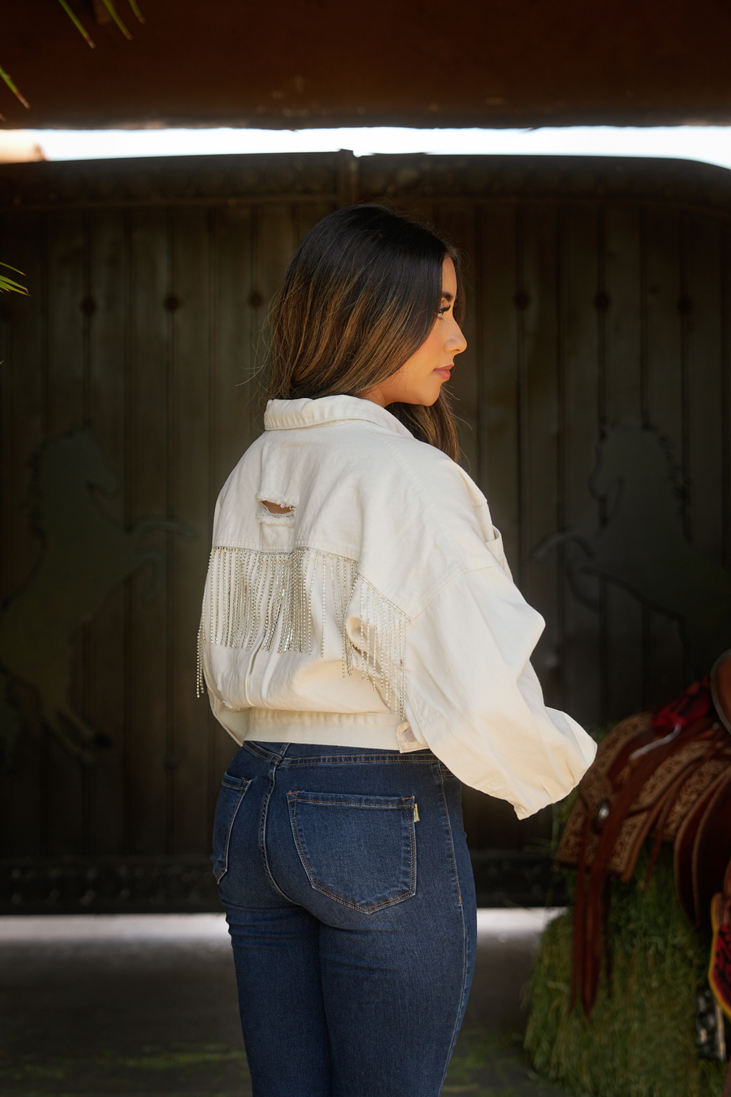 Deorro-Rhinestone Fringe DenimJacket