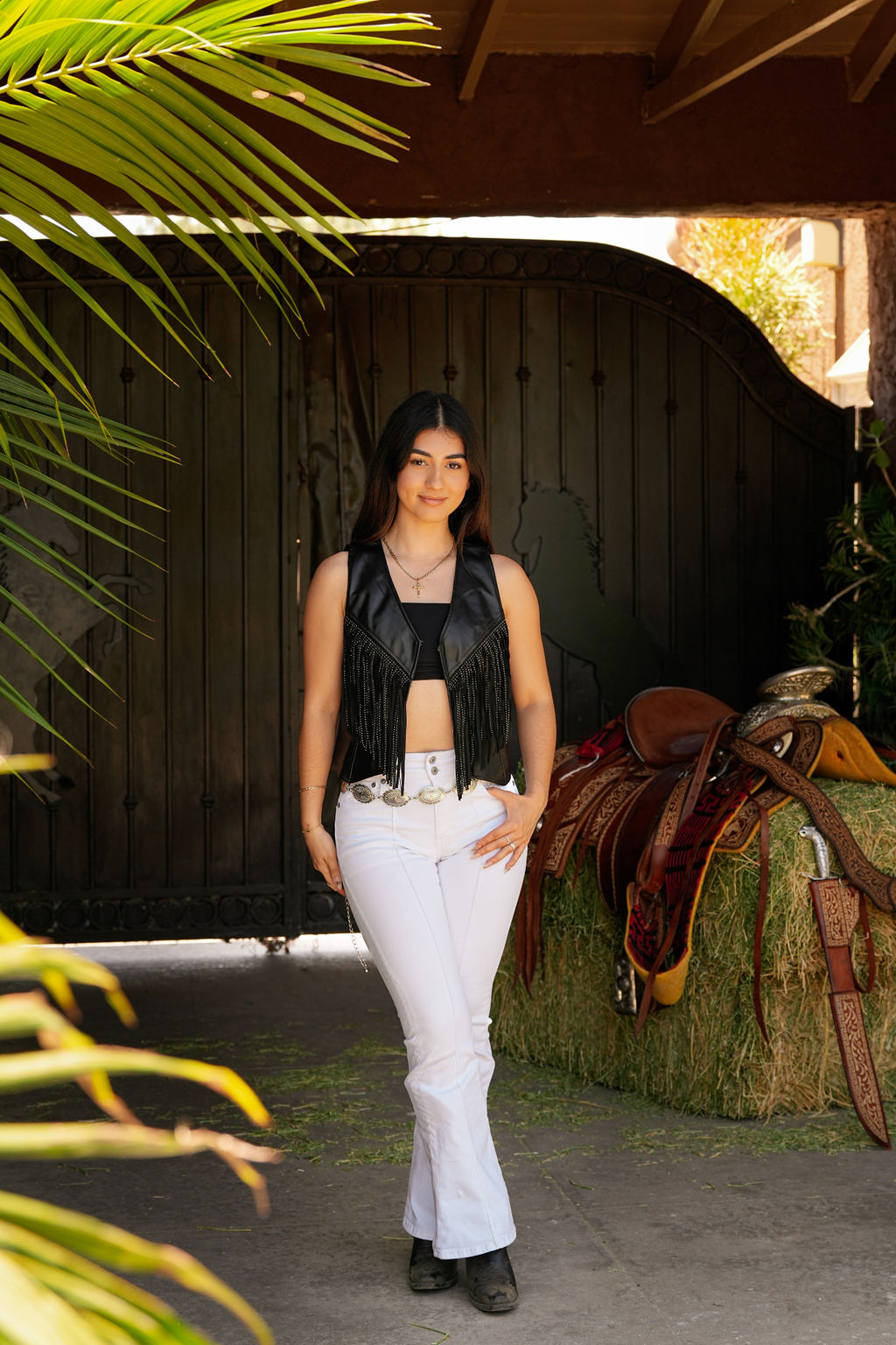 Deorro-Sparkle Fringe Faux Leather Vest