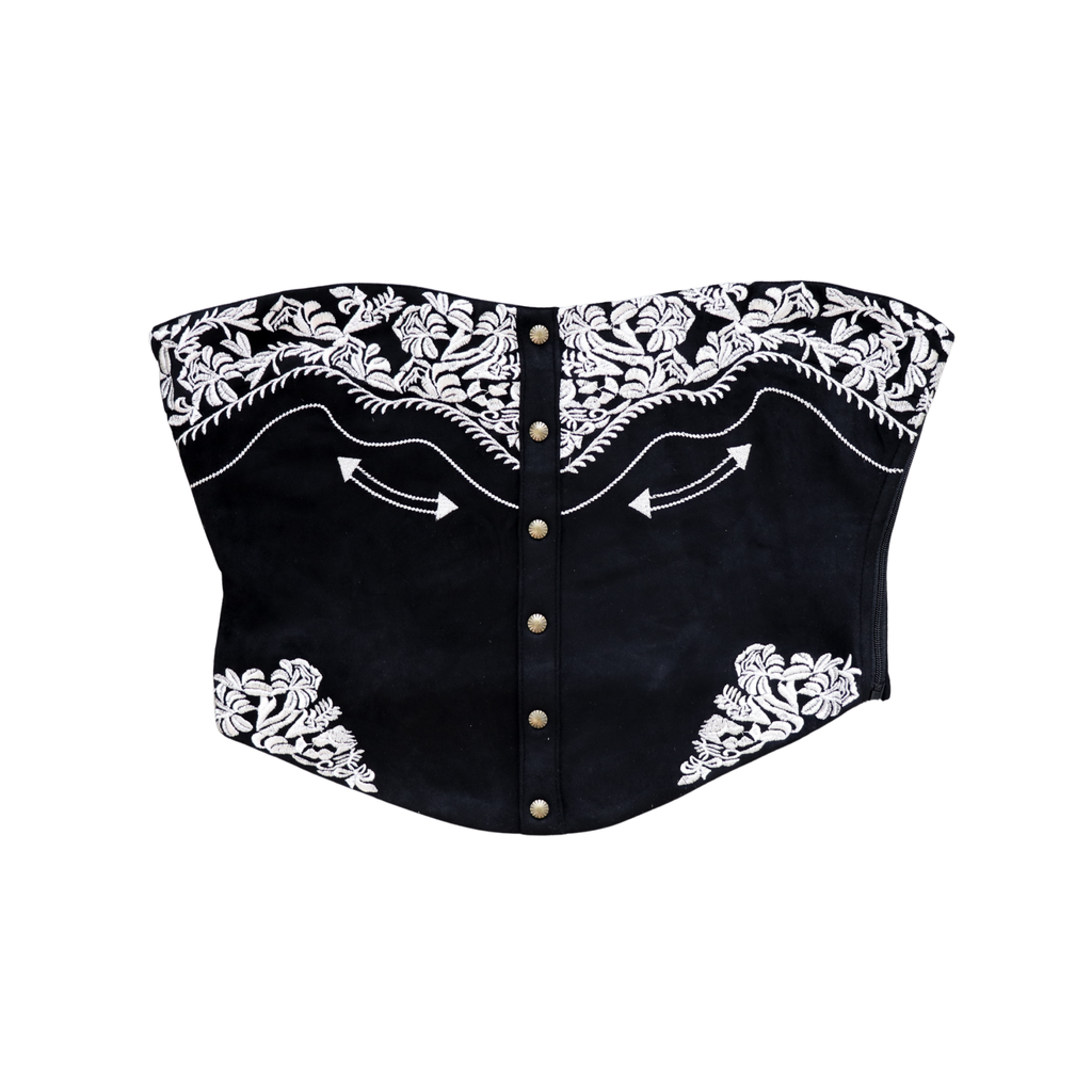 Deorro-Embroidered Suede Bustier Top