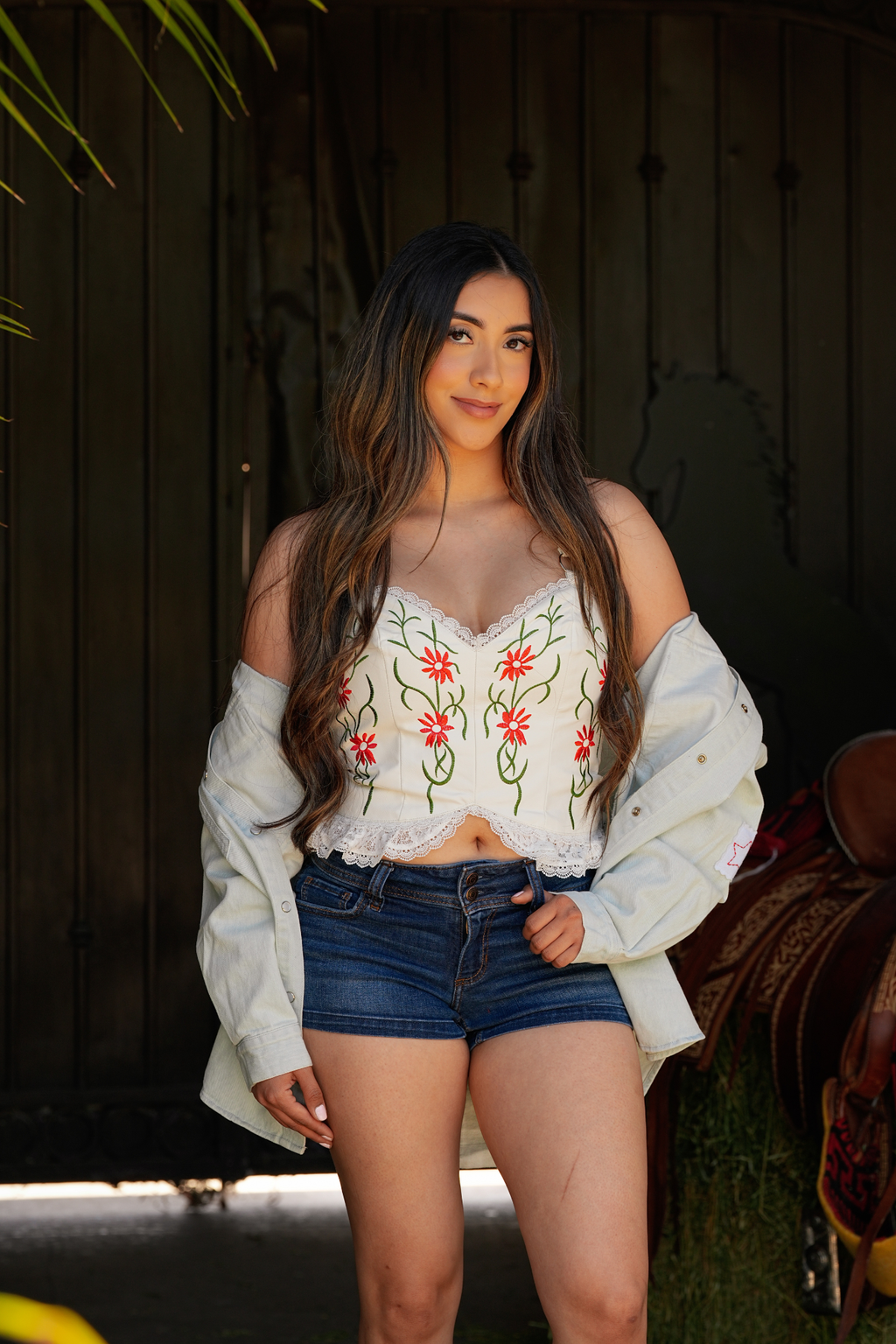 Deorro-Leather Floral Top
