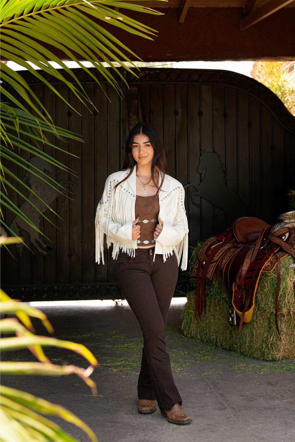 Deorro-OffWhite Fringe Stud Jacket