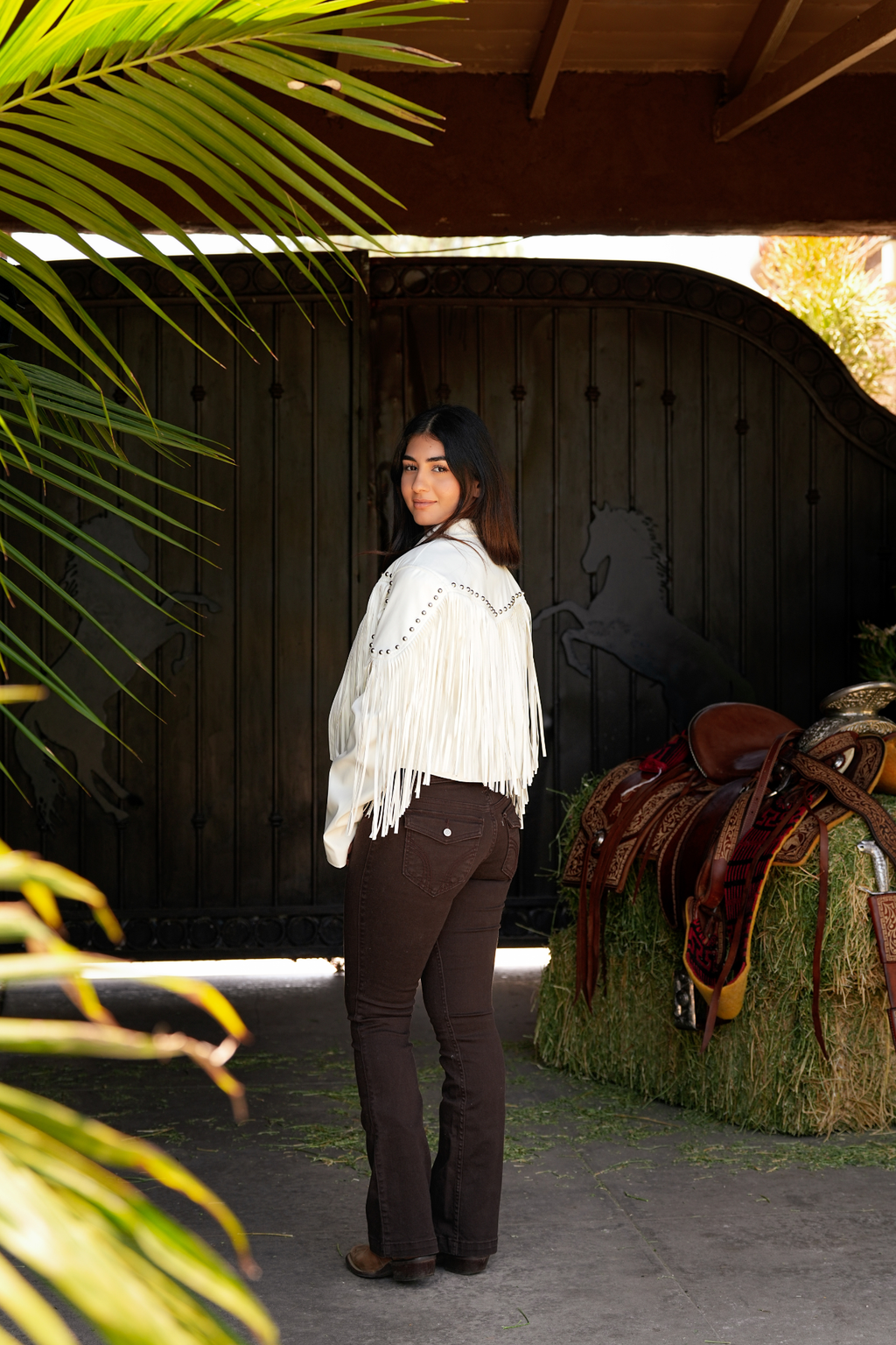 Deorro-OffWhite Fringe Stud Jacket