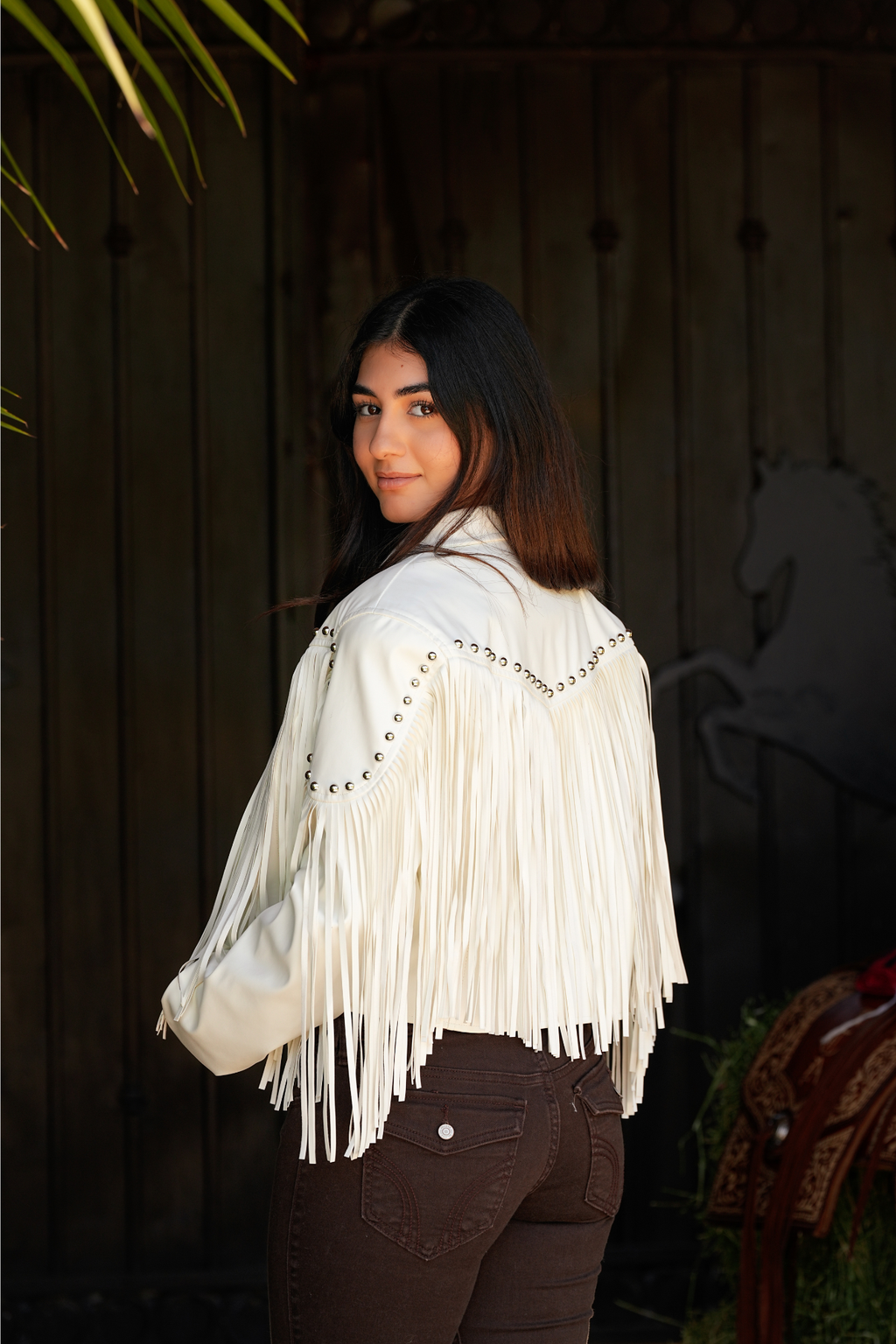 Deorro-OffWhite Fringe Stud Jacket