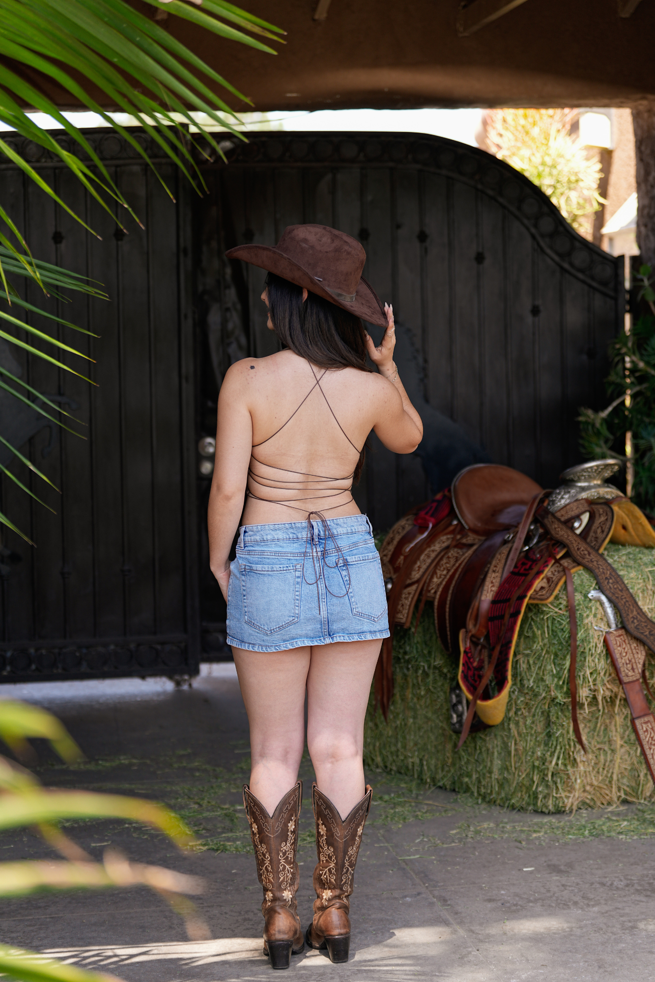 Deorro-Leather Strapless Corset Top