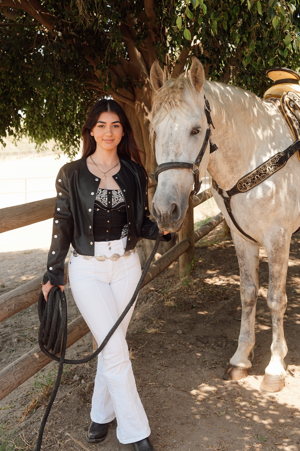 Deorro-Embroidered Suede Bustier Top